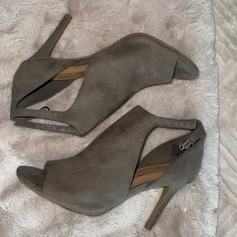 Christian Siriano- Women’s Open-Toe Suede Peep-Toe Slingback Heels - Gray